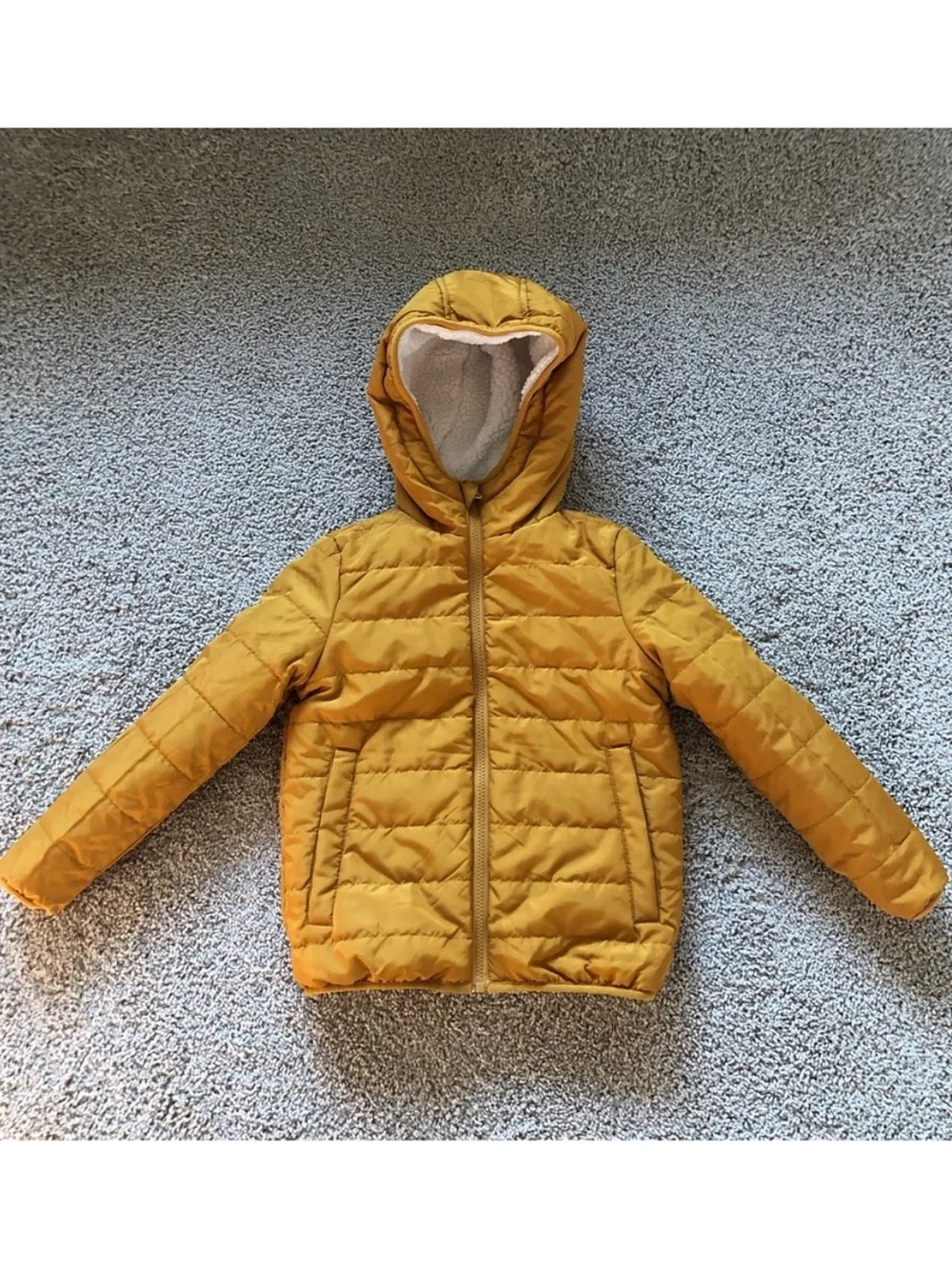 Reversible Cream/mustard Sherpa Hooded Jacket - Tucker and Tate size 7